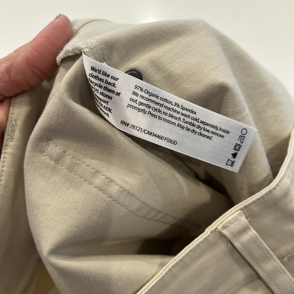 Eileen Fisher Organic Cotton Tan Stone Colored Pants Size 8 Slim Leg Flat Front - Picture 4 of 8